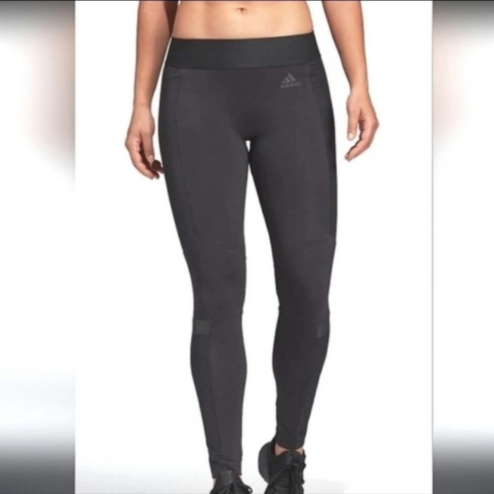Adidas Athletic Leggings Mid Rise Elastic Waist Tapered Leg Stretch Black Small